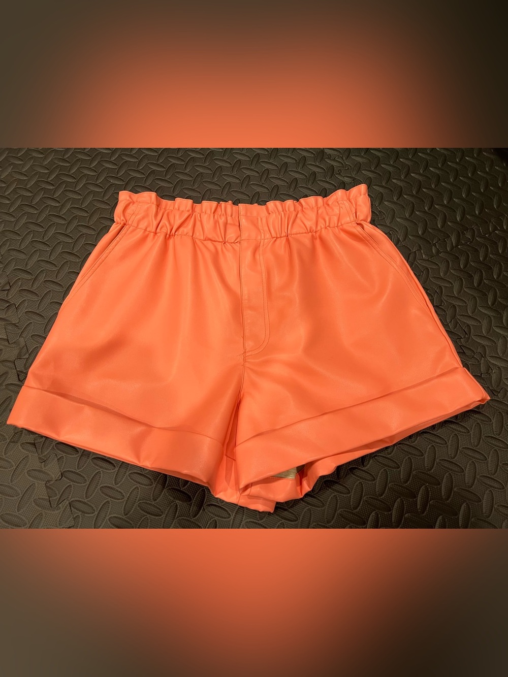 Buddy Love High-Waist Paperbag Shorts in Bright Orange